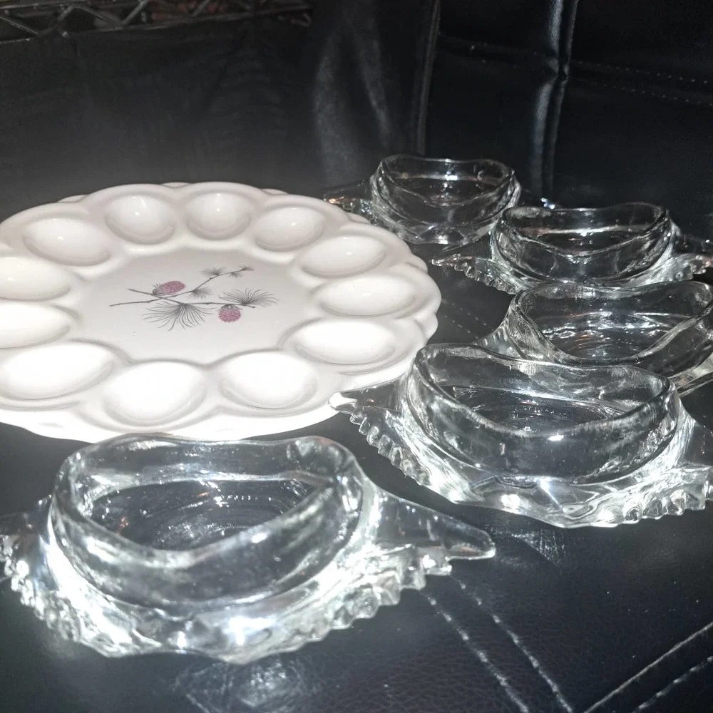 FABULOUS VINTAGE & PERFECTION Egg platter Plus 5 Glass Egg-Caviar-Tapas Plates